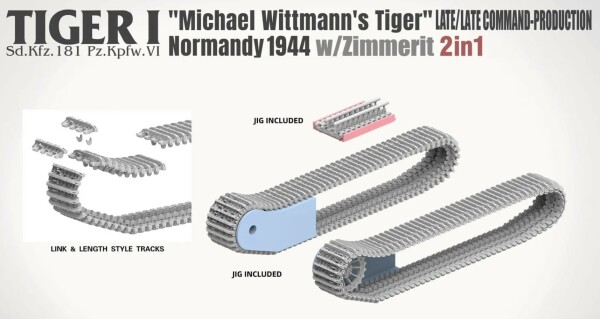 Scale model 1/35 Tank Tiger I &quot;Michael Wittmann Tiger&quot; Normandy operation LATE/LATE COMMAND-PRODUCTION w/Zimmerit (2 in 1) Takom 2201 детальное изображение Бронетехника 1/35 Бронетехника