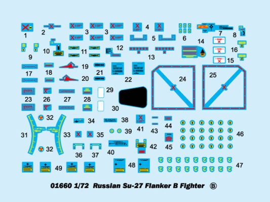 Scale model 1/72 Su-27 Flanker B Fighter Trumpeter 01660 детальное изображение Самолеты 1/72 Самолеты