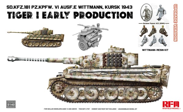 Збірна модель 1/35 Танк Тигр I Sd.Kfz.181 раннього випуску Курск 1943 з Віттманом (фігурка зі смоли) Оновлена версія Rye Field Model RFM 5140 детальное изображение Бронетехника 1/35 Бронетехника