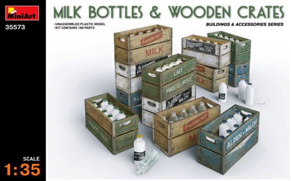 Молочные бутылки и деревянные ящики детальное изображение Аксессуары 1/35 Диорамы