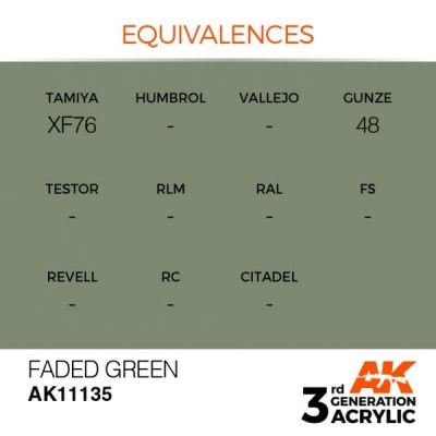 Акриловая краска FADED GREEN – STANDARD / БЛЕКЛЫЙ ЗЕЛЕНЫЙ АК-интерактив AK11135 детальное изображение General Color AK 3rd Generation