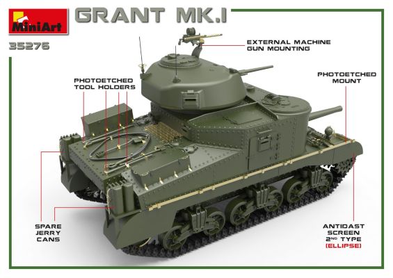 Збірна модель британського танка GRANT Mk.I детальное изображение Бронетехника 1/35 Бронетехника