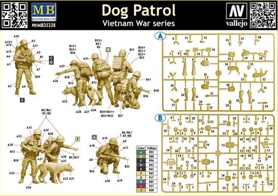 Scale model 1/35 Figures American patrol in Vietnam and dog MasterBox 35238 детальное изображение Фигуры 1/35 Фигуры