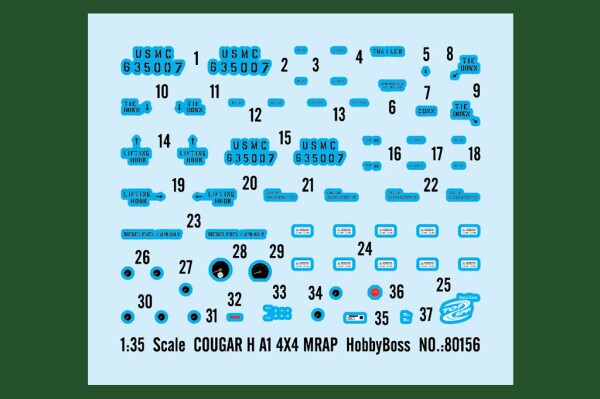Збірна модель 1/35 Бронеавтомобіль Cougar H A1 4X4 MRAP HobbyBoss 80156 детальное изображение Автомобили 1/35 Автомобили