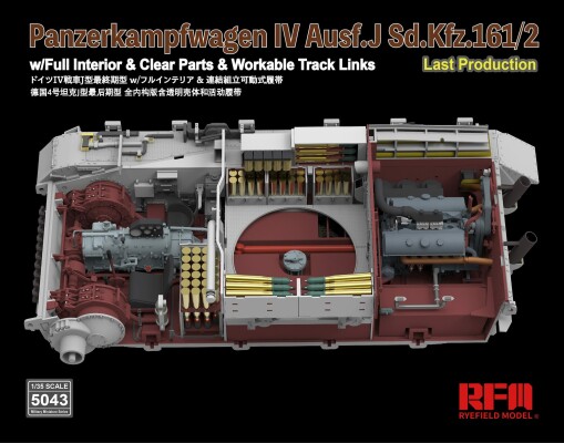 Збірна модель 1/35 Німецький середній танк Pz.Kpfw.IV Ausf. J Last Production з повним інтер’єром, прозорими деталями та робочими траками RFM RM-5043 детальное изображение Военная техника 