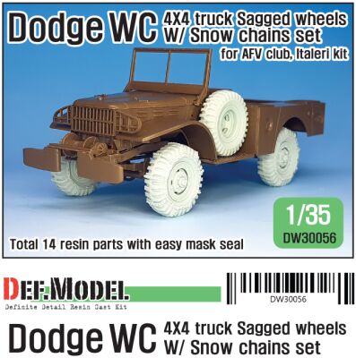 WW2 U.S Dodge WC 4X4 snow chained Sagged wheel set (for AFV club, Italeri 1/35) детальное изображение Смоляные колёса Афтермаркет
