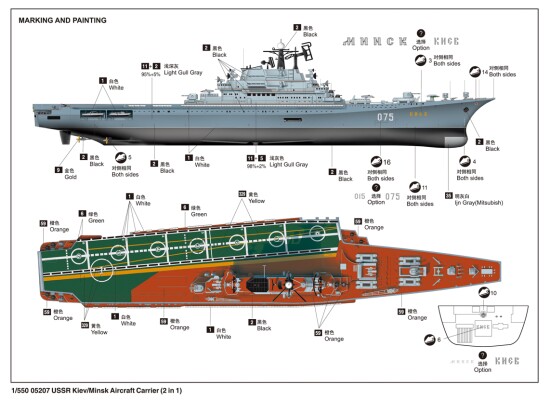 Assembly model 1/550 Aircraft carrier Kyiv / Minsk Trumpeter 05207 детальное изображение Флот 1/550 Флот