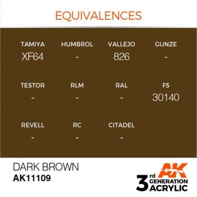 Акриловая краска DARK BROWN – STANDARD / ТЕМНО-КОРИЧНЕВЫЙ АК-интерактив AK11109 детальное изображение General Color AK 3rd Generation