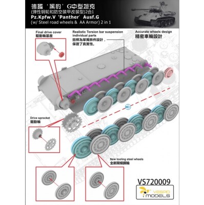 Збірна модель 1/72 Танк Panther Pz.Kpfw. V Ausf G 2в1 (w/Steel Road Wheels &amp; AA Armour) Vespid Models VS720009 детальное изображение Бронетехника 1/72 Бронетехника