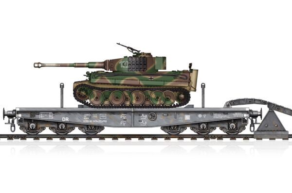 Збірна модель залізничної платформи з танком Pz.Kpfw.VI Ausf.E Sd.Kfz.181 Tiger I (Mid Production) детальное изображение Железная дорога 1/72 Железная дорога