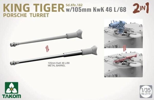 Сборная модель 1/35 Немецкий танк Королевский Тигр Porsche с пушкой 105-mm KwK 46 L/68 Таком 2178 детальное изображение Бронетехника 1/35 Бронетехника