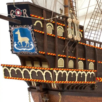 Scale wooden model 1/85 English galleon &quot;Golden Hind&quot; OcCre 12003 детальное изображение Корабли Модели из дерева