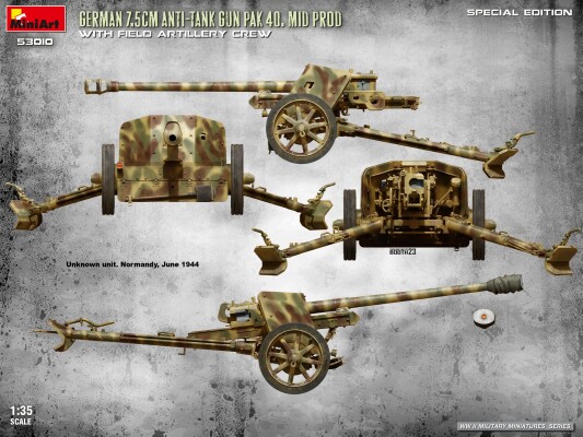 Збірна модель 1/35 Німецька 7,5 см протитанкова гармата PAK 40. Середня версія з артилерійським розрахунком. Спеціальне видання Miniart 53010 детальное изображение Артиллерия 1/35 Артиллерия