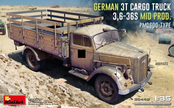 Збірна модель 1/35 Німецький 3-тонний вантажний автомобіль 3,6-36S Mid Prod. PMQ600-TYPE MiniArt 35449 детальное изображение Автомобили 1/35 Автомобили