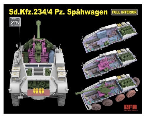 Збірна модель 1/35 Бронеавтомобіль Sd.Kfz.234/4 Pz.Spähwagen з повним інтер'єром RFM RM-5118 детальное изображение Автомобили 1/35 Автомобили