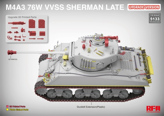 Збірна модель 1/35 Американський танк M4A3 76W VVSS Sherman Late Updated Version RFM RM-5133 детальное изображение Военная техника 