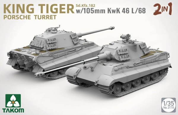 Збірна модель 1/35 Німецький танк Королівський Тигр Porsche з гарматою 105-mm KwK 46 L/68 Takom 2178 детальное изображение Бронетехника 1/35 Бронетехника