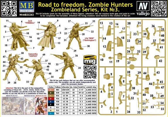 Збірна модель 1/35 Комплект Zombieland Series комплект №3 Дорога до волі. Мисливці на зомбі MasterBox 35243 детальное изображение Фигуры 1/35 Фигуры