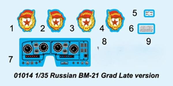 Сборная модель 1/35 РСЗО БМ-21 Град (поздняя версия) Трумпетер 01014 детальное изображение Реактивная система залпового огня Военная техника