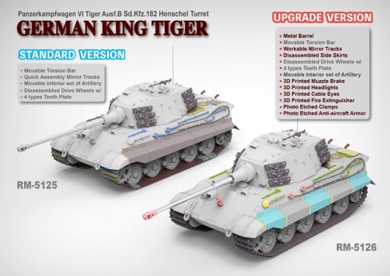 Збірна модель 1/35 Танк Sd.Kfz.182 King Tiger turret Henschel (стандартна версія) RFM RM-5125 детальное изображение Бронетехника 1/35 Бронетехника