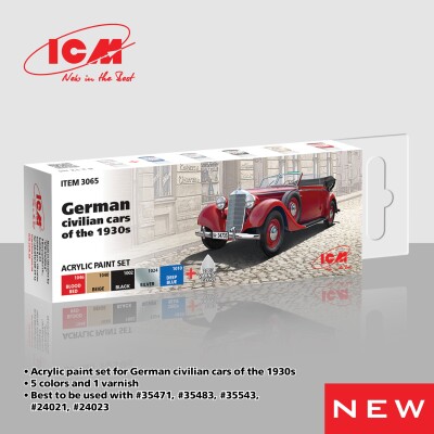 Acrylic Paint Set &quot;German Civilian Cars of the 1930s&quot; ICM 3065 детальное изображение Наборы красок Краски