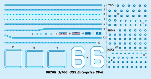 Сборная модель 1/700 Авианосец США Энтерпрайз CV-6 Трумпетер 06708 детальное изображение Флот 1/700 Флот