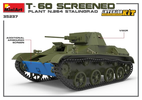 Збірна модель 1/35 Радянський легкий танк Т-60 екранований (завод 264 Сталінград) з інтер'єром MiniArt 35237 детальное изображение Бронетехника 1/35 Бронетехника