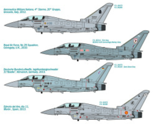 Сборная модель 1/72 самолет Eurofighter 2000 Тайфун (двухместный ) Италери 1340 детальное изображение Самолеты 1/72 Самолеты