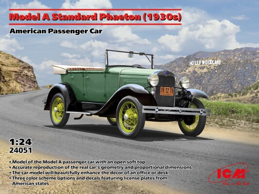 Сборная модель 1/24 Американский легковой автомобиль Model A Standard Phaeton (1930-е годы) детальное изображение Автомобили 1/24 Автомобили