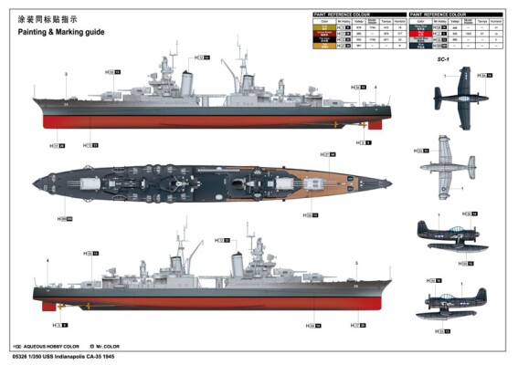 Scale model 1/350 American cruiser USS Indianapolis CA-35 1945 Trumpeter 05326 детальное изображение Флот 1/350 Флот