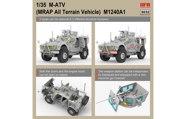 Сборная модель 1/35 Американский бронеавтомобиль МРАП M1240A1 M-ATV (с полным интерьером ) РФМ 5032 детальное изображение Автомобили 1/35 Автомобили