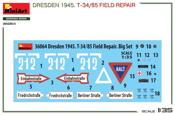 Сборная модель 1/35 Большой набор Дрезден 1945 Т-34/85 полевой ремонт МиниАрт 36064 детальное изображение Бронетехника 1/35 Бронетехника