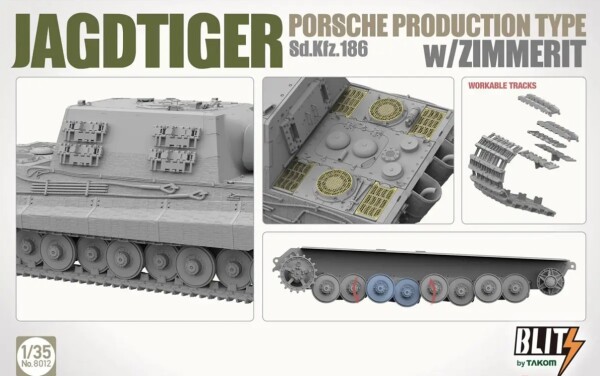 Збірна модель 1/35 САУ Jagdtiger Sd.Kfz. 186 (Porsche production type) з циммеритом Takom 8012 детальное изображение Бронетехника 1/35 Бронетехника