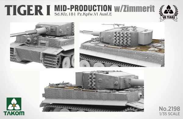 Збірна модель 1/35 Німецький танк Tiger I Sd.Kfz.181 Pz.Kpfw.VI Ausf.E (Mid) з циммеритом Takom 2198 детальное изображение Бронетехника 1/35 Бронетехника