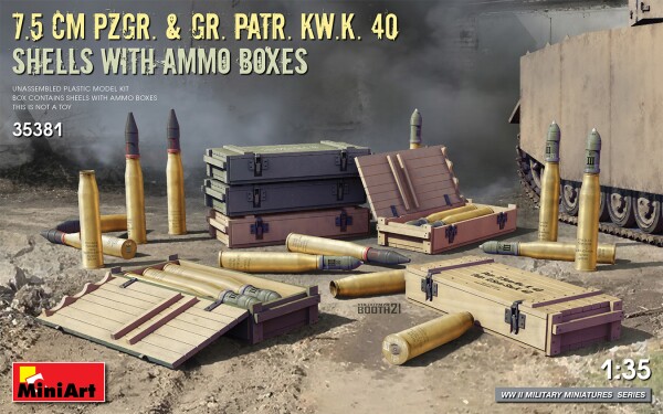Сборная модель 1/35 Снаряды 7,5 см Pzgr. &amp; Gr. Patr. Kw.K. 40 с ящиками для боеприпасов МиниАрт детальное изображение Наборы деталировки Афтермаркет