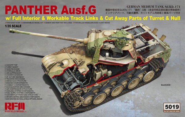 Збірна модель 1/35 Танк Panther Ausf.G з повним інтер'єром та вирізаними деталями та робочими траками Rye Field Model 5019 детальное изображение Бронетехника 1/35 Бронетехника