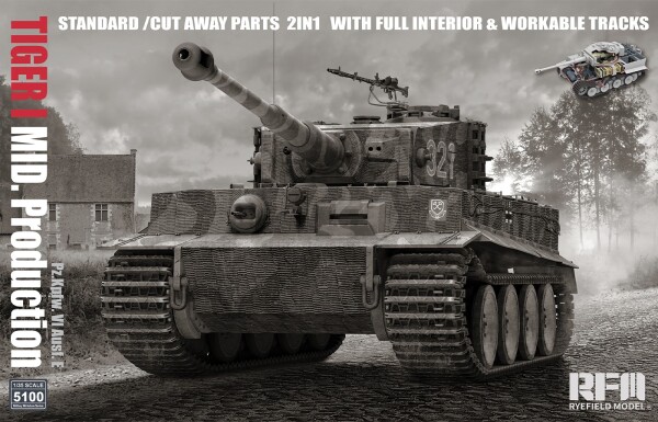 Сборная модель 1/35 Танк Pz.Kpfw. VI Ausf. E Тигр I MID. Стандартные/разрезанные детали 2в1 РФМ 5100 детальное изображение Бронетехника 1/35 Бронетехника