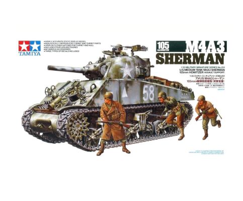 Збірна модель 1/35 Танк M4A3 SHERMAN 105-мм гармата Tamiya 35251 детальное изображение Бронетехника 1/35 Бронетехника