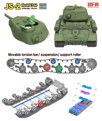 Збірна модель 1/35 Радянський важкий танк JS-2 MODEL 1944 з робочими траками RFM RM-5160 детальное изображение Военная техника 