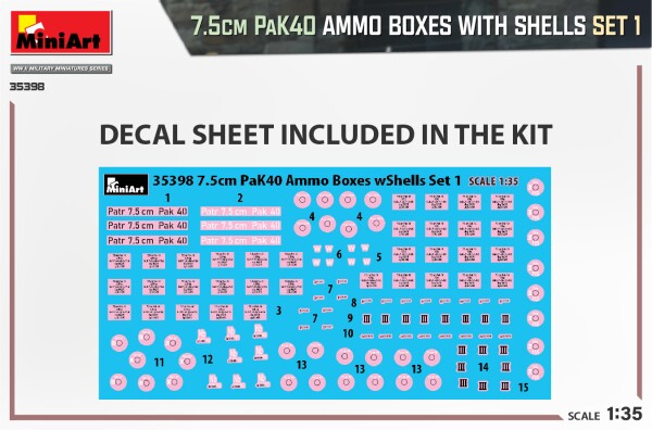 Scale model 1/35 7.5 cm PaK40 ammunition set with shells Miniart 35398 детальное изображение Аксессуары Диорамы