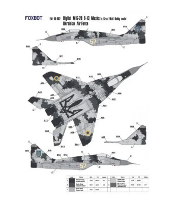 Foxbot 1:48 Маски Микоян МиГ-29 9-13, ВВС Украины, цифровой камуфляж детальное изображение Маски Афтермаркет