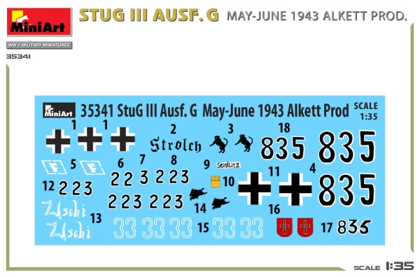Збірна модель 1/35 САУ Stug ІІІ Ausf. G травень-червень 1943 Alkett Prod. MiniArt 35341 детальное изображение Бронетехника 1/35 Бронетехника
