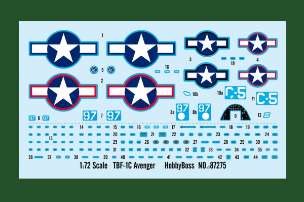 Збірна модель 1/72 Літак TBF-1C Avenger HobbyBoss 87275 детальное изображение Самолеты 1/72 Самолеты