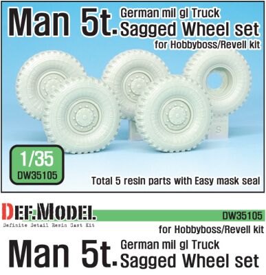 German Man 5t. milgl 4x4 Truck Sagged Wheel set (for Revell,Hobbyboss 1/35) детальное изображение Смоляные колёса Афтермаркет