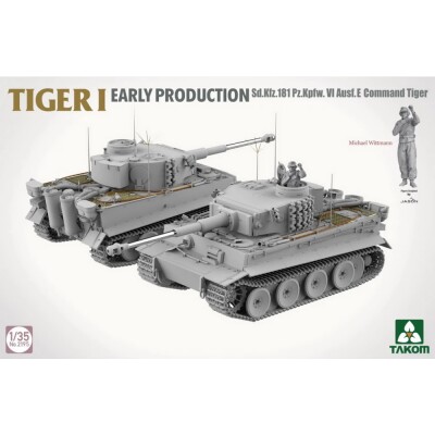 Збірна модель 1/35 Танк Тигр I Ранній випуск Командний тигр Sd.Kfz.181 Pz.Kpfw.VI Ausf.E (з фігуркою Міхаеля Віттмана) Takom 2195 детальное изображение Бронетехника 1/35 Бронетехника