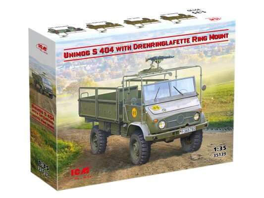 Збірна модель 1/35 Армійський автомобіль Unimog S 404 з кулеметною установкою Drehringlafette ICM 35139 детальное изображение Автомобили 1/35 Автомобили