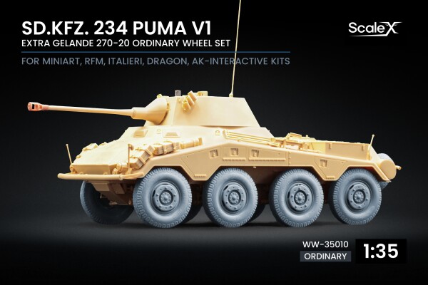 Набір колес для Sd.Kfz. 234 Puma v1 від Dragon, Miniart, RFM, Italeri, AK Interactive ScaleX WW-35010 детальное изображение Колёса Афтермаркет