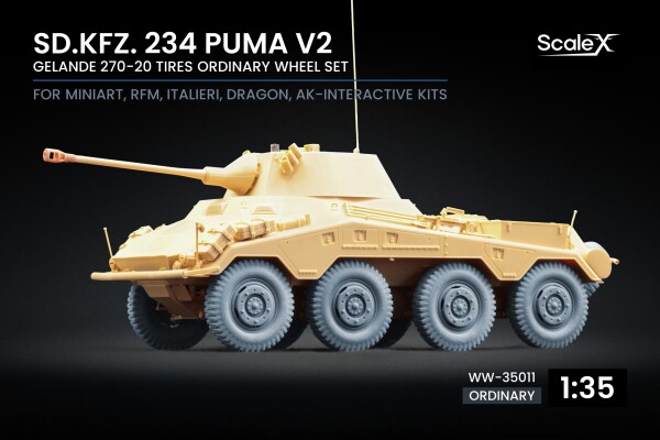 Набір колес для Sd.Kfz. 234 Puma v2 від Dragon, Miniart, RFM, Italeri, AK Interactive ScaleX WW-35011 детальное изображение Колёса Афтермаркет