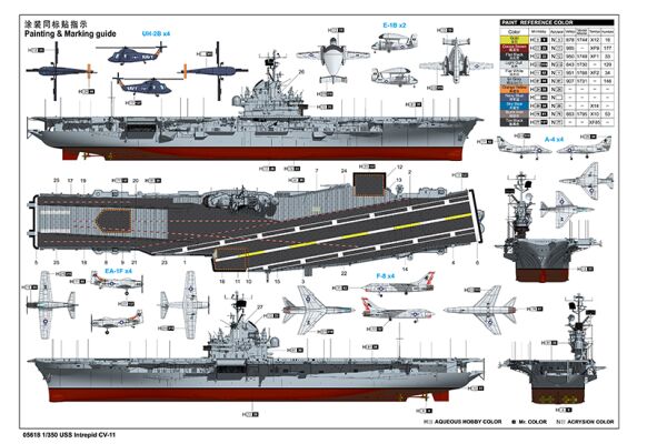 Збірна модель американського військового корабля Intrepid CV-11 детальное изображение Флот 1/350 Флот