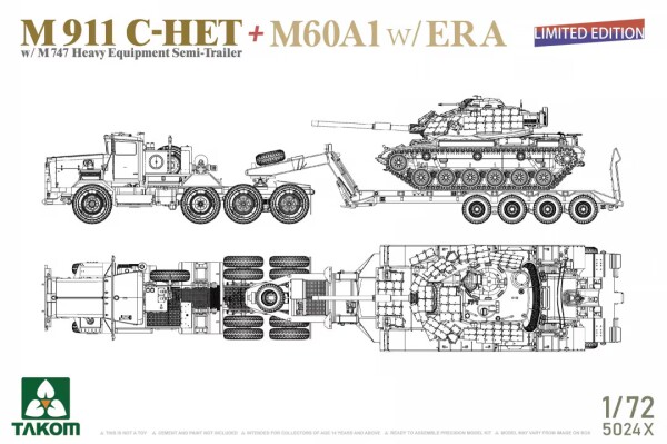 Збірна модель 1/72 Американський тягач M911 C-HET з напівпричепом M747 та M60A1 з динамічним захистом ERA Takom 5024X детальное изображение Автомобили 1/72 Автомобили